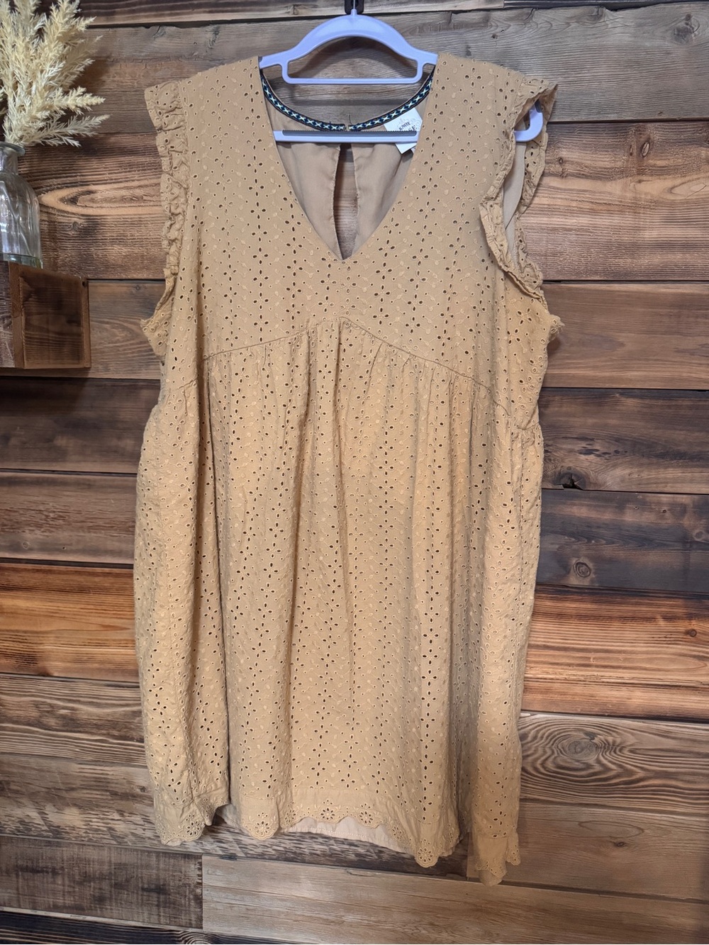 Knox Rose XXL Size 16 Eyelet V-Neck Sleeveless Dress Mustard Boho - Picture 2 of 9